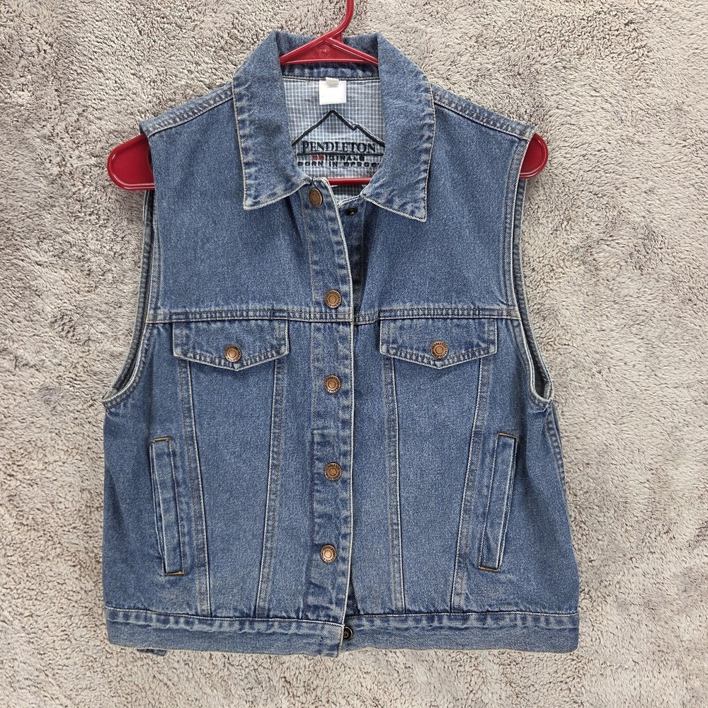 Pendleton Vest Mens Small Blue Denim Snap Front Lined Originals Cotton Western